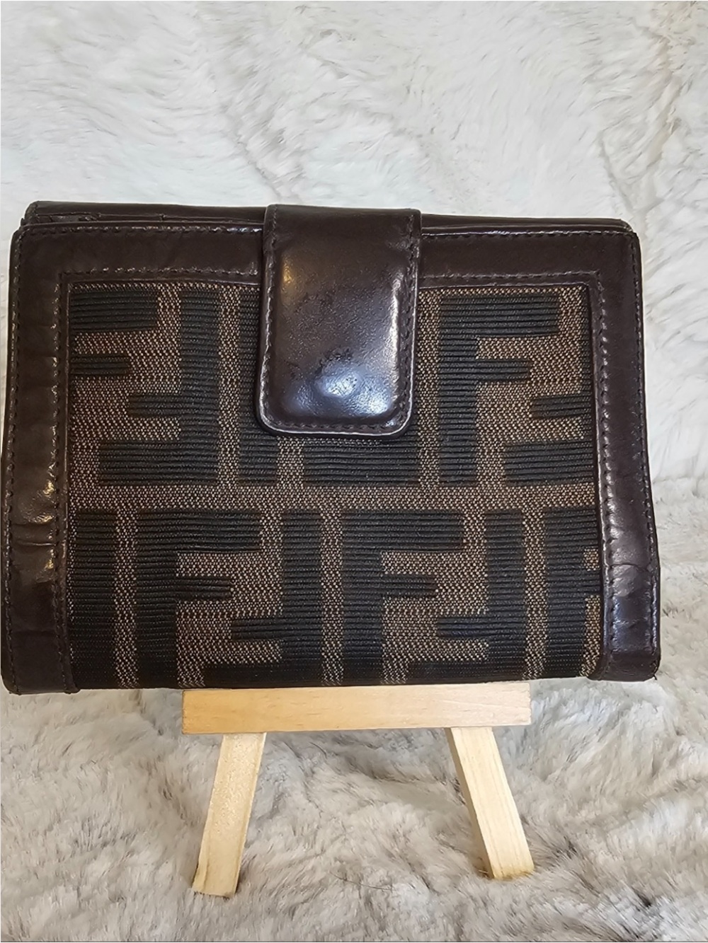 Fendi Brown and Black FF Logo Bi-Fold Wallet